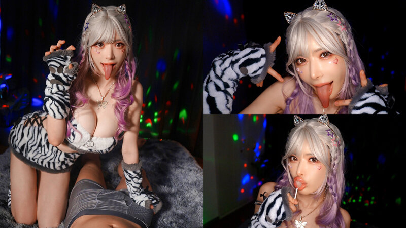 爆乳舌長コスプレイヤーのねっとりナメクジ淫語責め【チキチキカマー/妄想族】